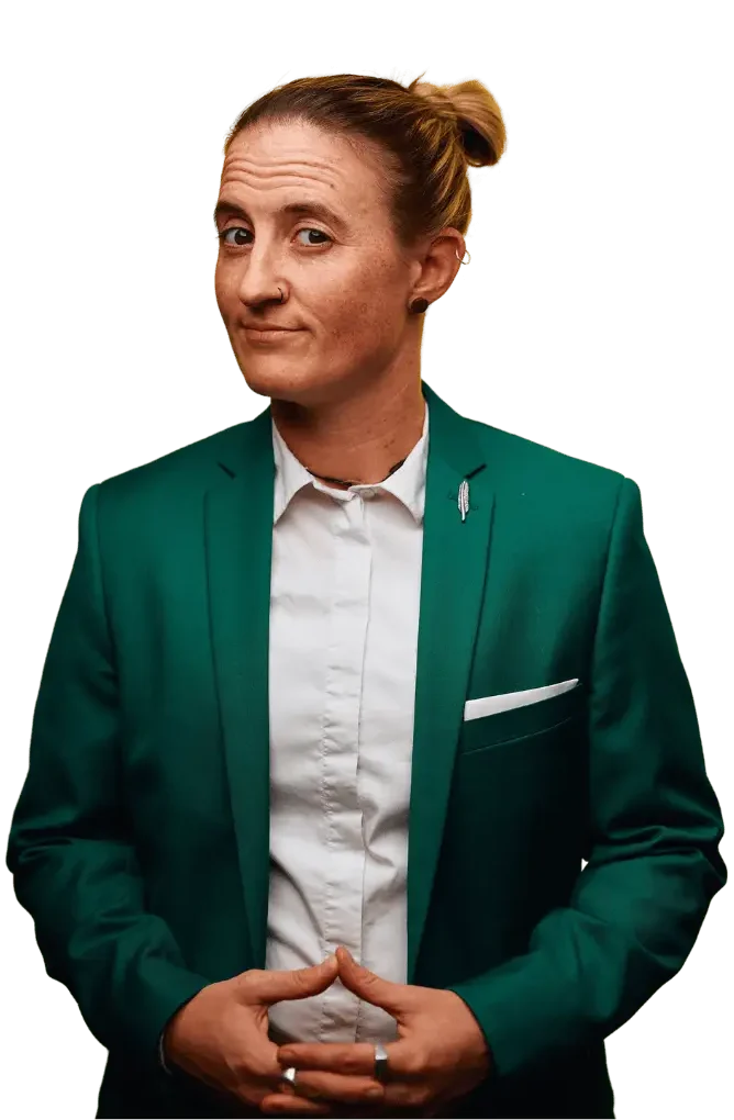 Woman in green jacket