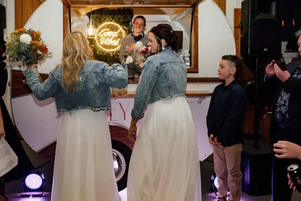 Wedding couple dancing happily