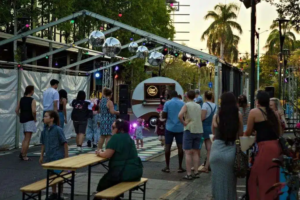 Outdoor event with disco balls