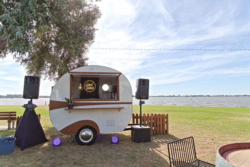 Retro food trailer by water