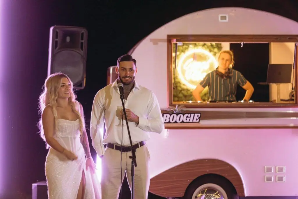 Couple at wedding bar