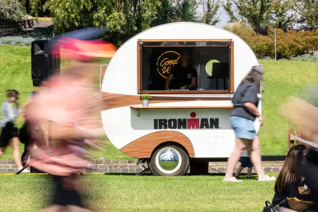 Food truck with people walking