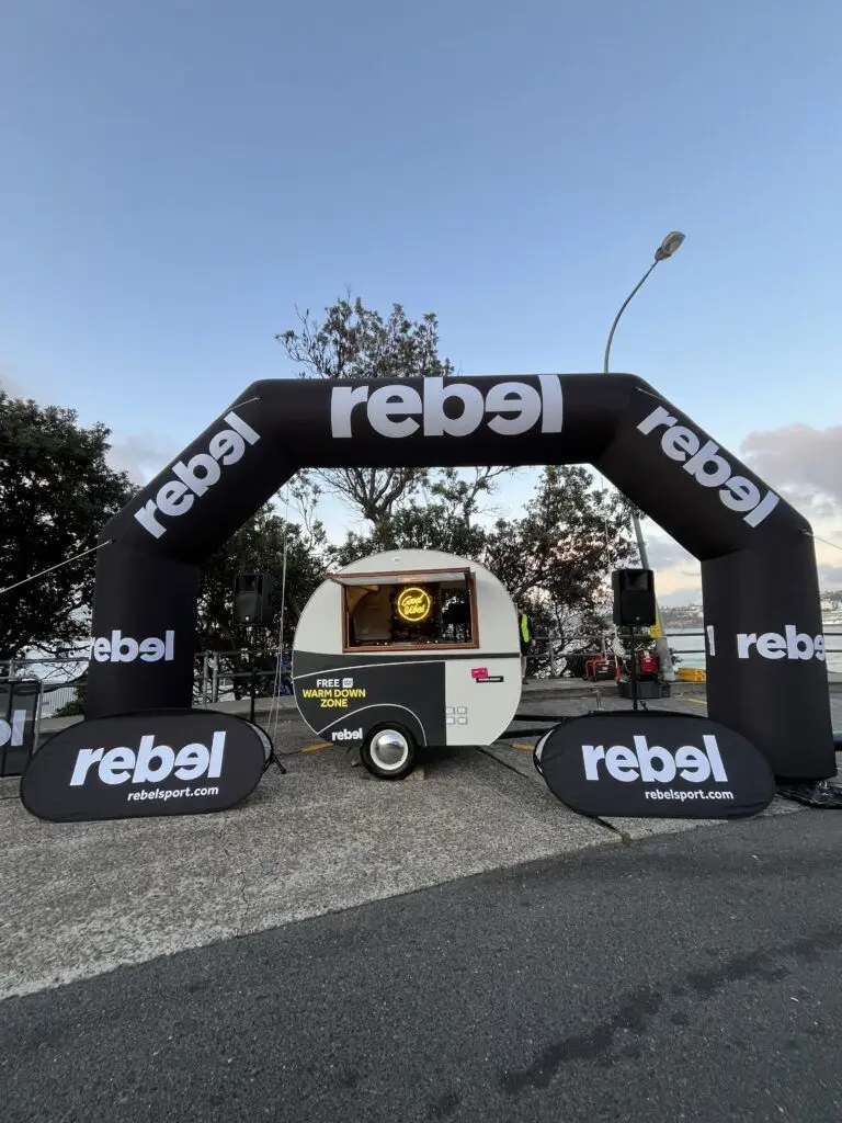 Inflatable arch and trailer