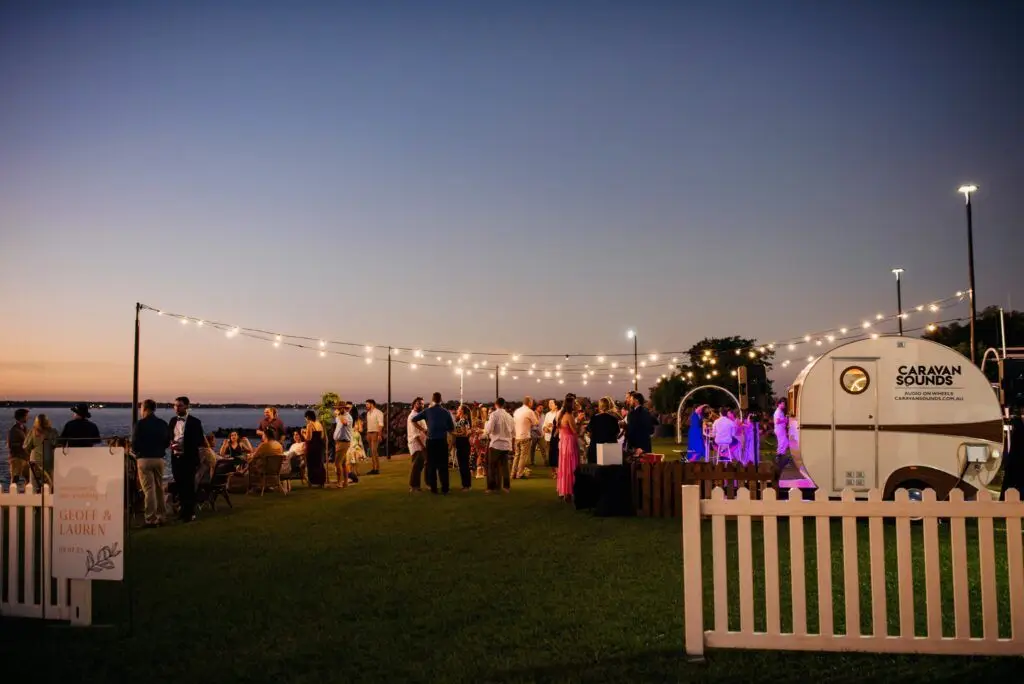 Outdoor event with string lights